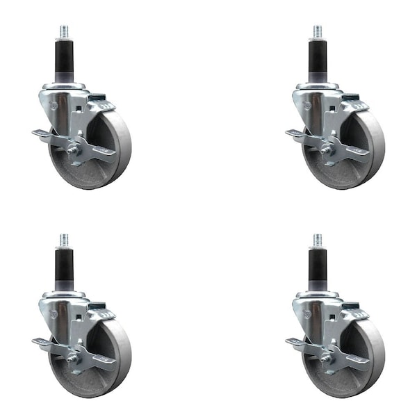 Service Caster 4'' Semi Steel Swivel 1-1/8'' Expanding Stem Caster Set with Brake, 4PK SCC-EX20S414-SSS-TLB-118-4 - main